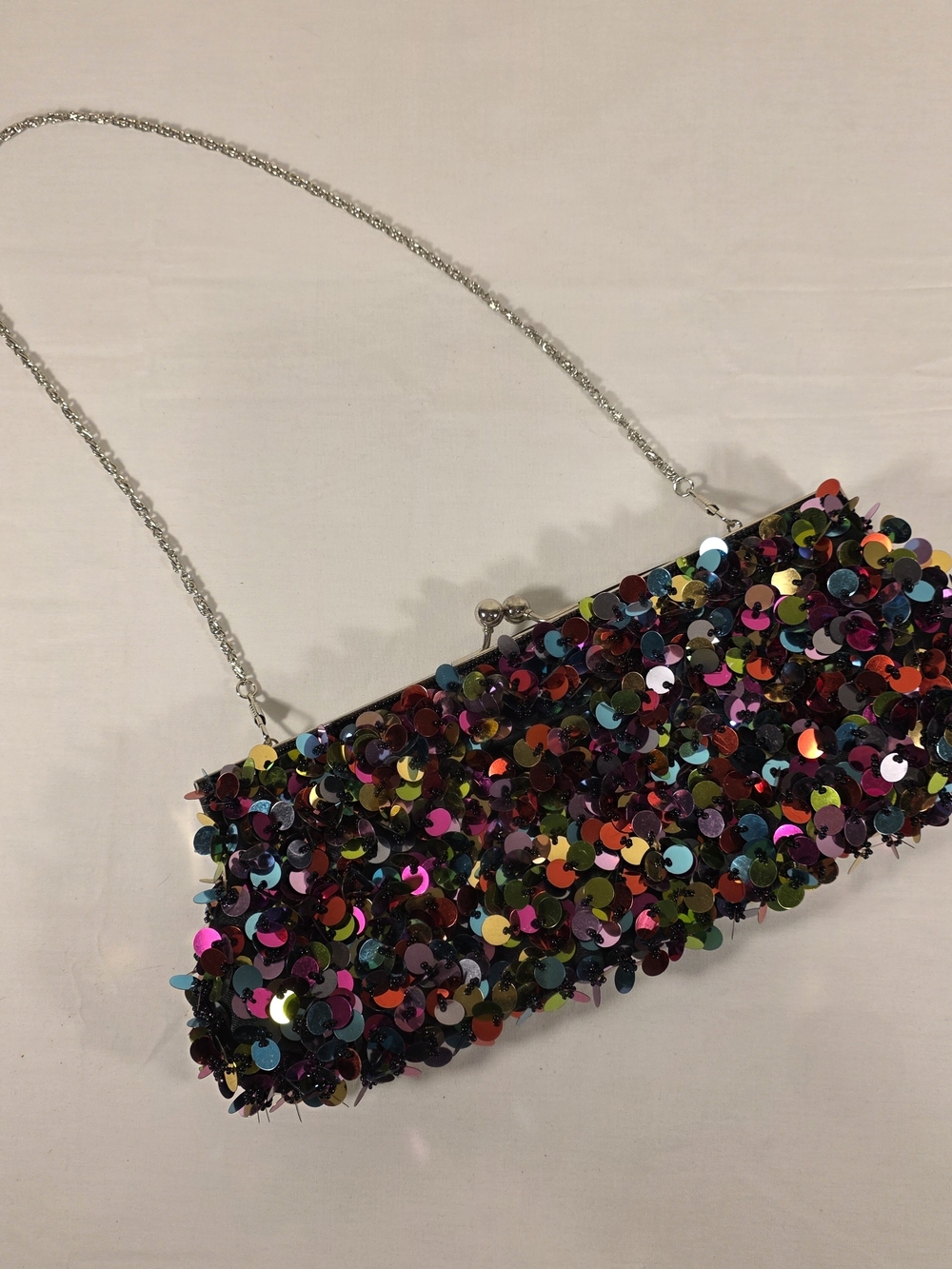 Cato Sequined Beaded Purse Bright Multicolor Chain Strap Party Date